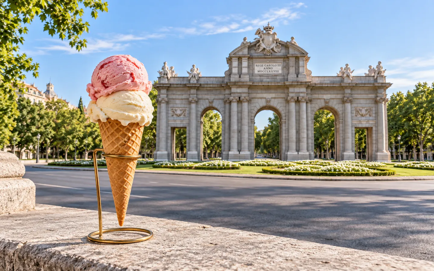 Helado artesanal junto a la Puerta de Alcalá y el parque del Retiro de Madrid